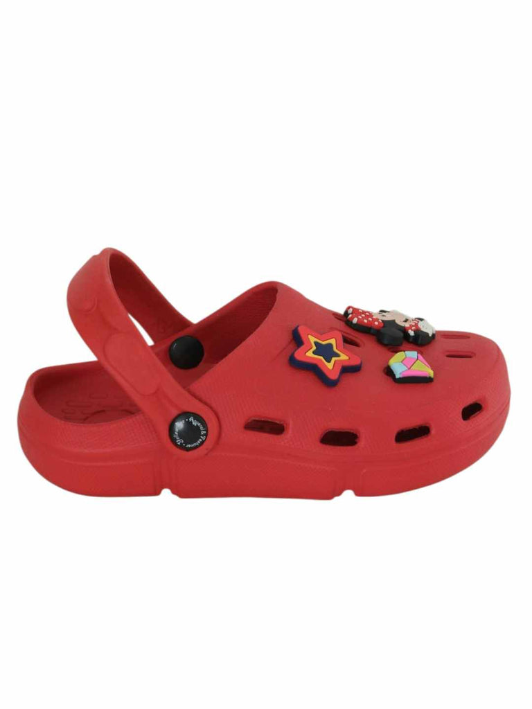 Yellow Bee Girls’ Disney Minnie Mouse Clogs with Star & Gem Charms – Red-Side View