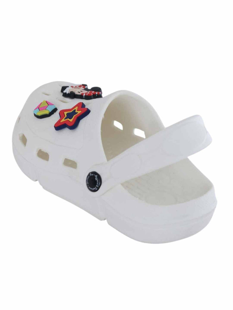 Yellow Bee Girls’ Disney Minnie Mouse Clogs with Star & Gem Charms – White-Back View