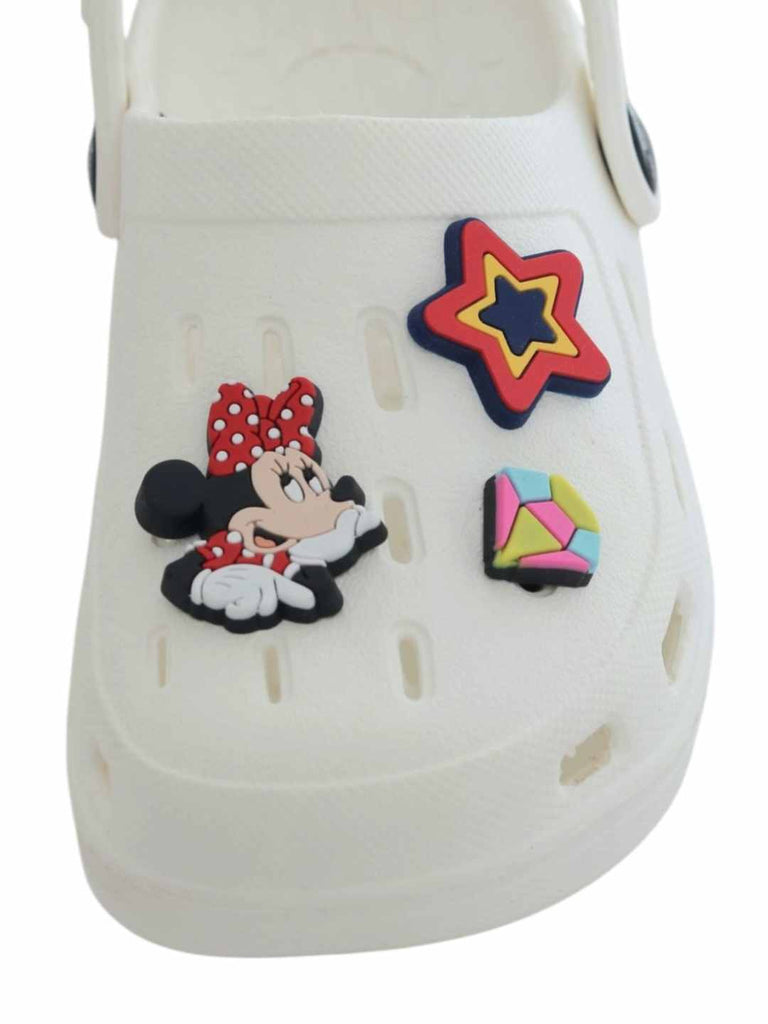 Yellow Bee Girls’ Disney Minnie Mouse Clogs with Star & Gem Charms – White-Front View
