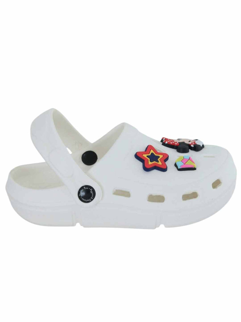 Yellow Bee Girls’ Disney Minnie Mouse Clogs with Star & Gem Charms – White-Side View