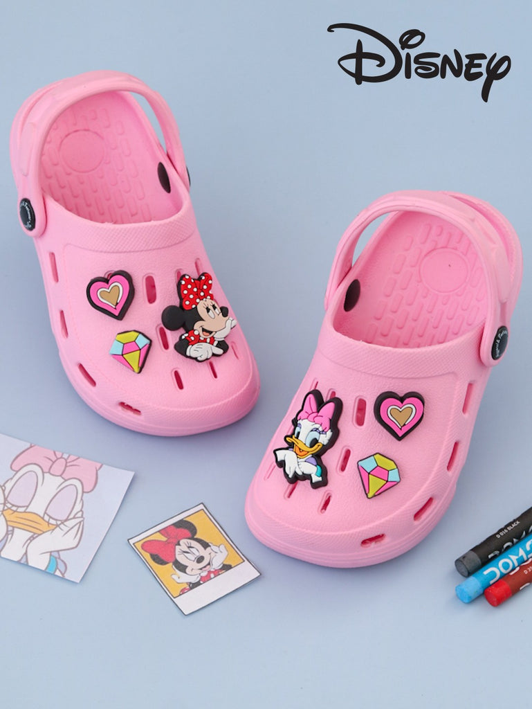 Yellow Bee Girls Disney Minnie Mouse, Daisy Duck Clogs with Vibrant Heart & Diamond Accents - Pink-Creative View