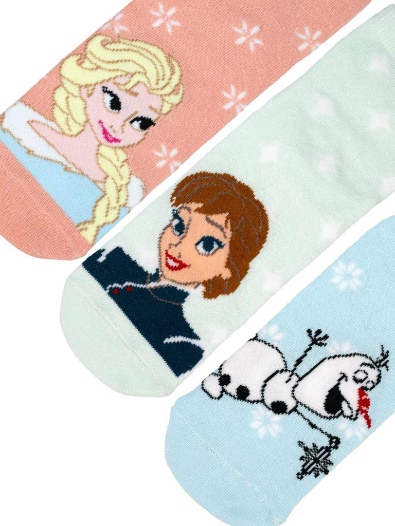 Yellow bee Girl's Disney Frozen Elsa, Anna & Olaf Design Cotton Socks -Multi- Close up view