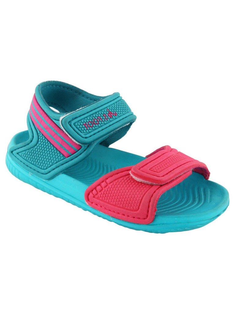 Adjustable Strap Sandals for Girls in Teal and Pink - Angle View