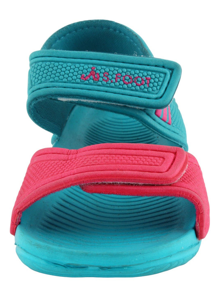 Adjustable Strap Sandals for Girls in Teal and Pink - zoom View