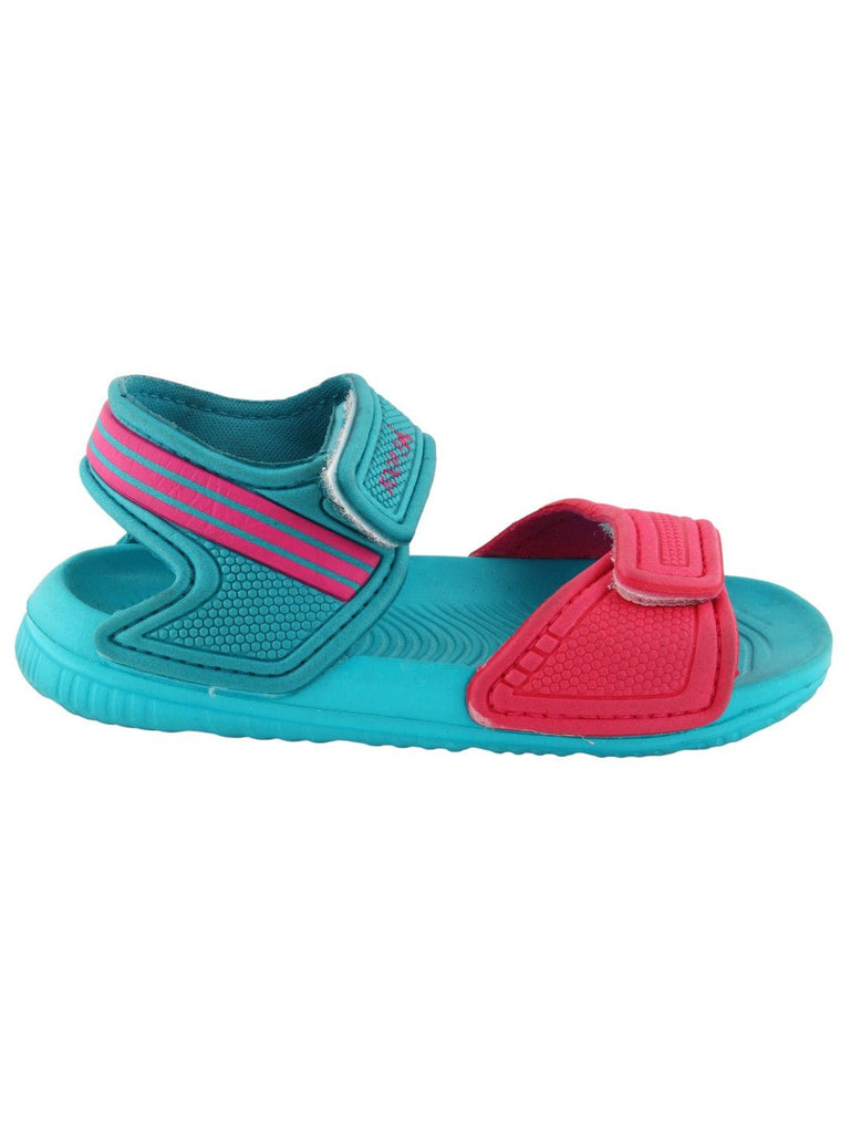 Adjustable Strap Sandals for Girls in Teal and Pink - side View