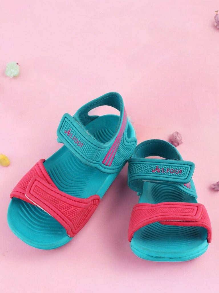 Adjustable Strap Sandals for Girls in Teal and Pink - creative View