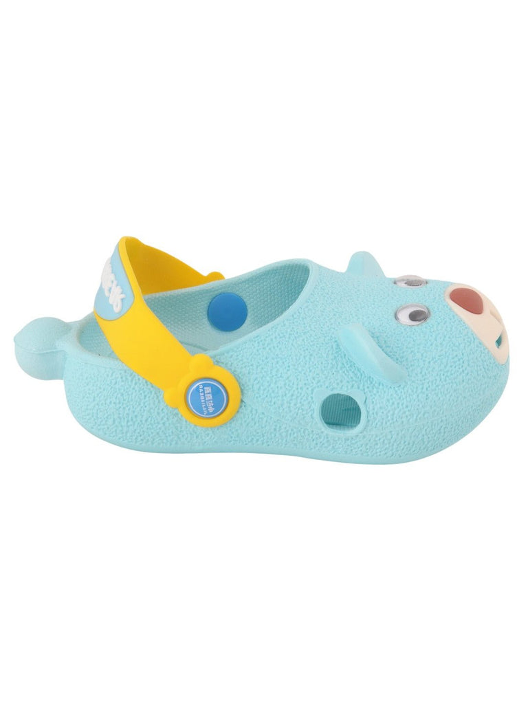 Yellow Bee 3D Bear Face Design Clogs for Boys in Blue - side View