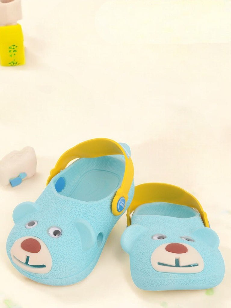 Yellow Bee 3D Bear Face Design Clogs for Boys in Blue - creative View