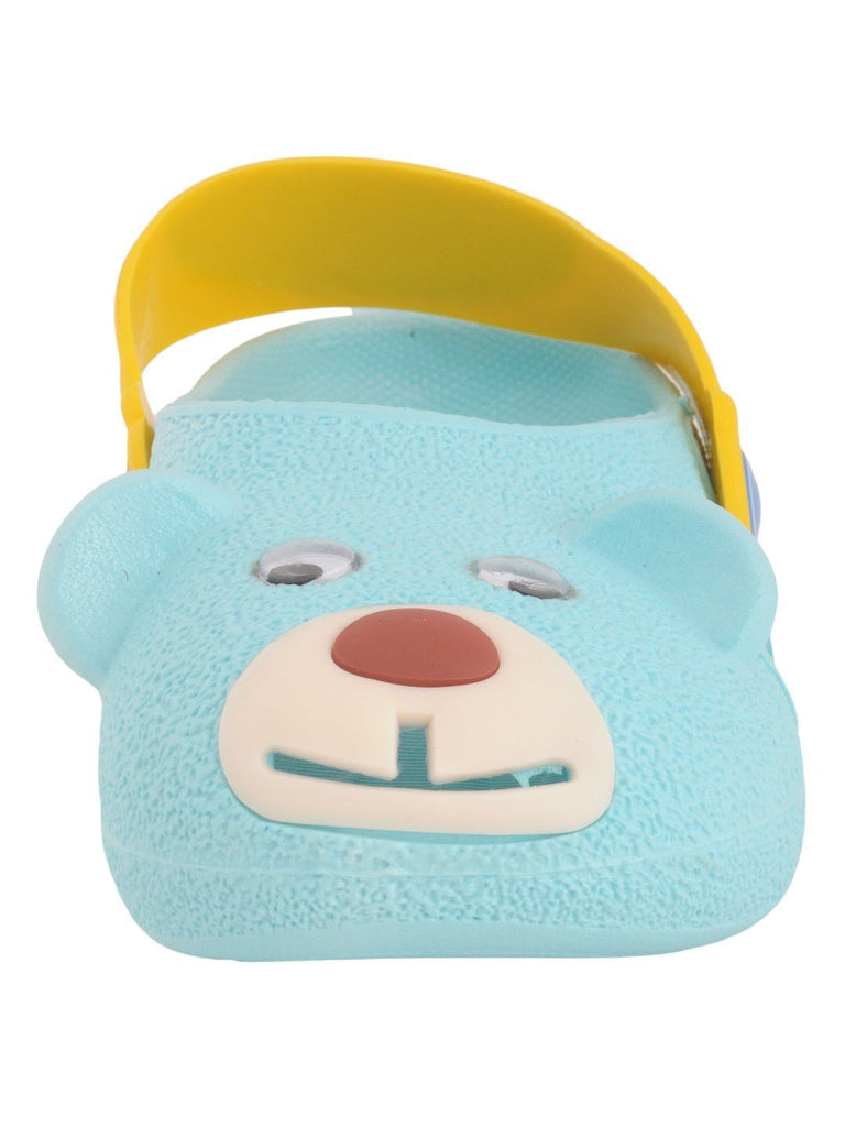 Yellow Bee 3D Bear Face Design Clogs for Boys in Blue - zoom View