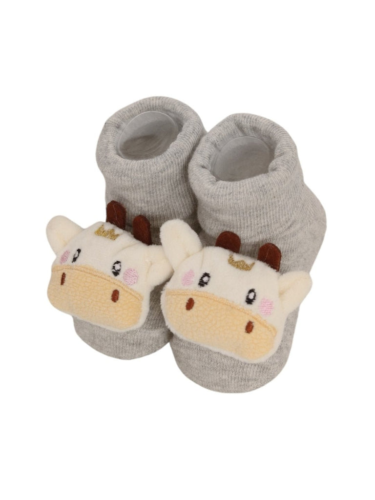 Adorable Animal Face Baby Socks - Soft Grey Delight-front View