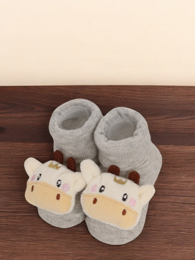 Adorable Animal Face Baby Socks - Soft Grey Delight