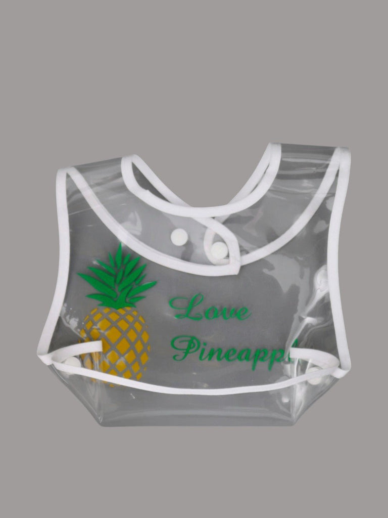 ClearWaterproofBabyBibwithPineapplePrintandCatchPocket_LovePineappleDesignCloseupView