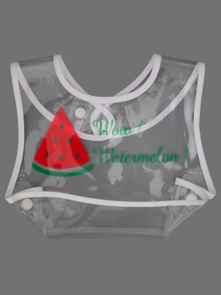 ClearWaterproofBabyBibwithWatermelonPrintandCatchPocket_WowWatermelonDesignCloseupView