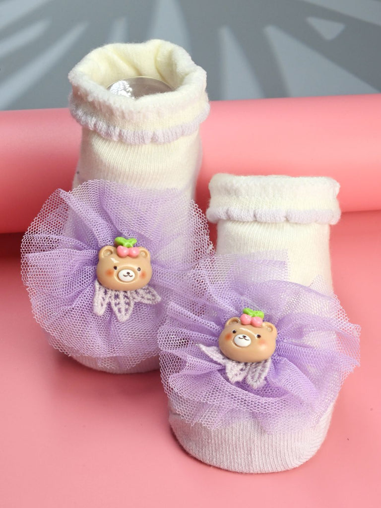 Adorable Baby Cotton Socks with Bear Charm for Girls – Purple - Creative View