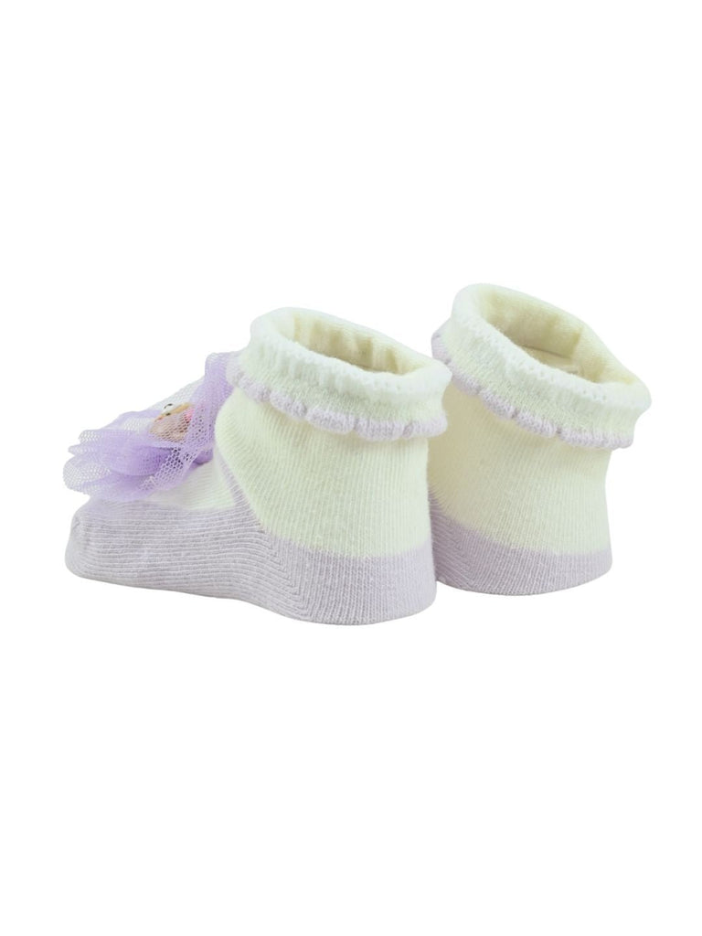 Adorable Baby Cotton Socks with Bear Charm for Girls – Purple - Back View