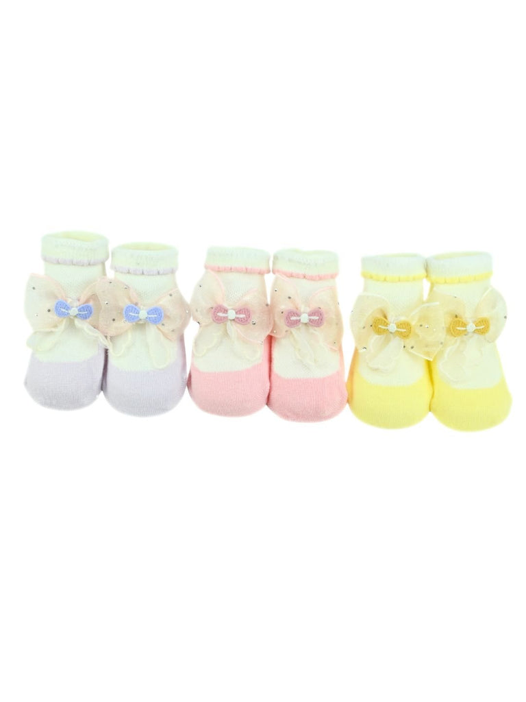 Adorable Baby Cotton Socks with Bow Design for Girls - Multi - Front View