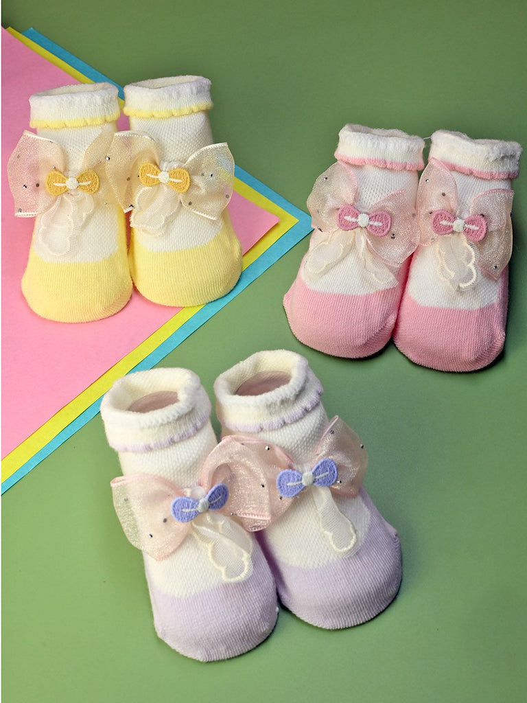 Adorable Baby Cotton Socks with Bow Design for Girls - Multi - Creative View