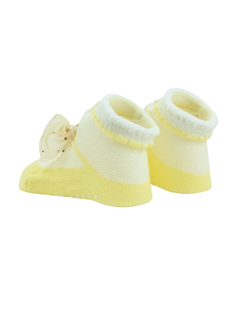 Adorable Baby Cotton Socks with Bow Design for Girls – Yellow - Back View