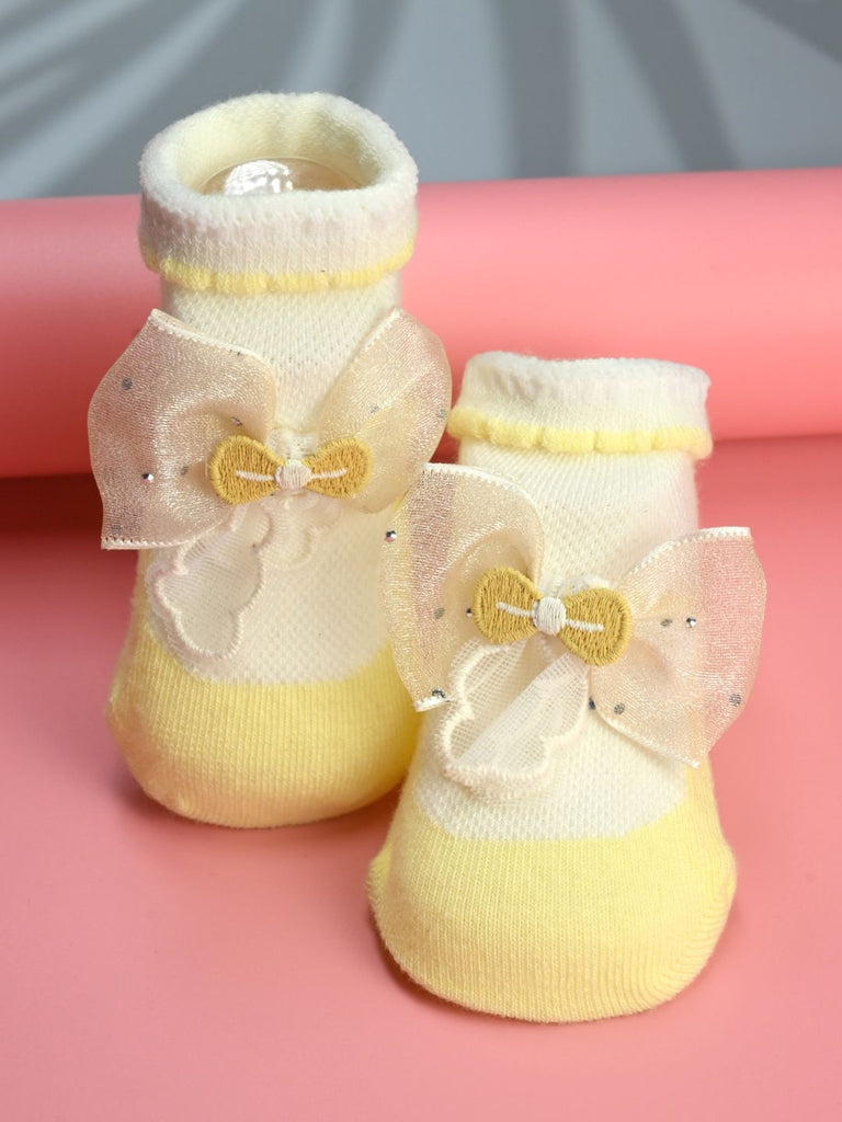 Adorable Baby Cotton Socks with Bow Design for Girls – Yellow - Creative View