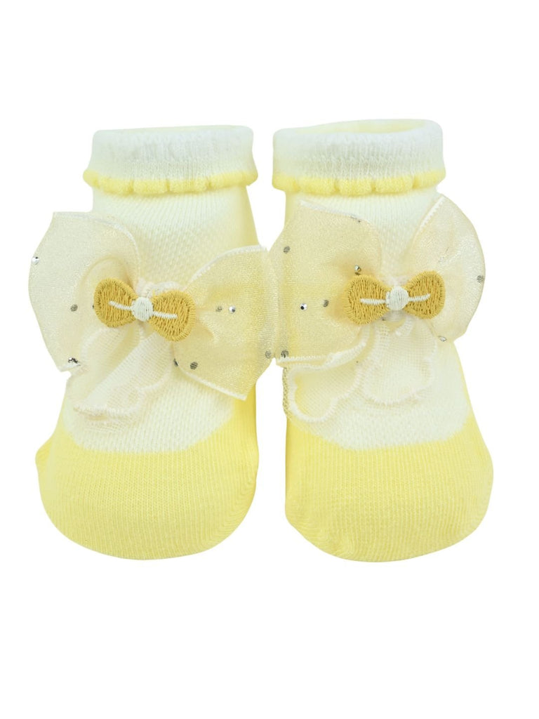 Adorable Baby Cotton Socks with Bow Design for Girls – Yellow - Front View