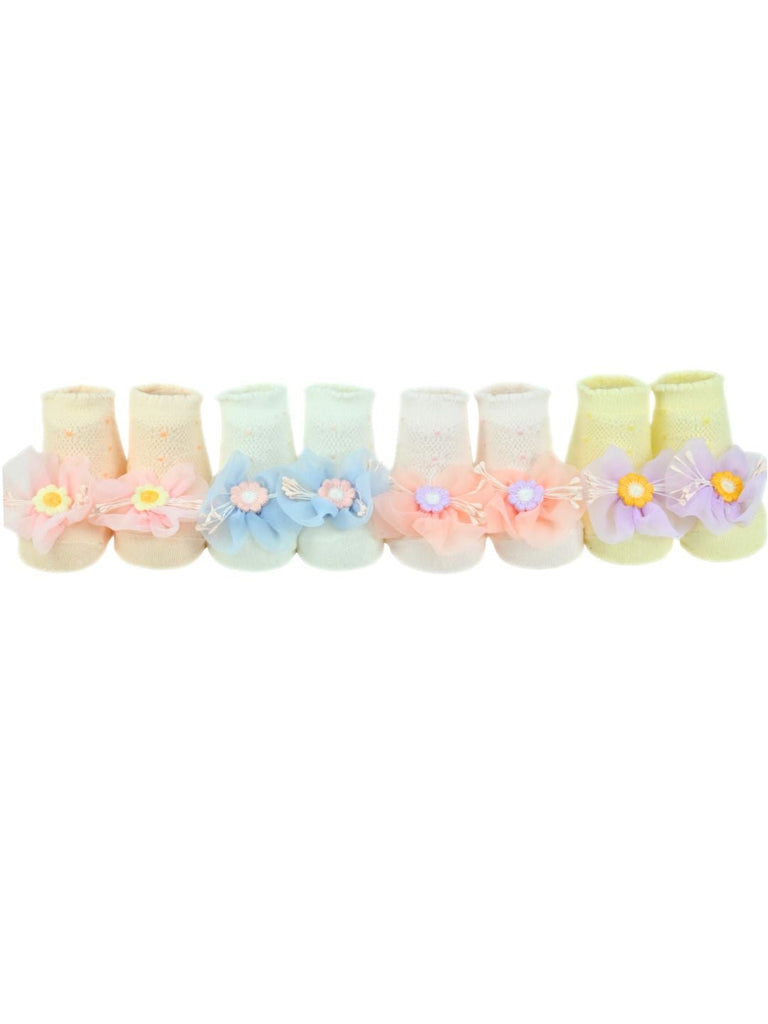 Adorable Baby Socks with 3D Daisy & Mesh Petals Set of 4 - Multi - Front View