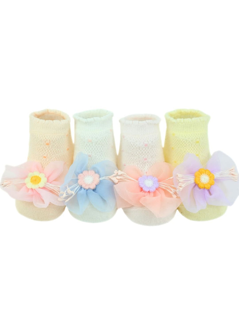Adorable Baby Socks with 3D Daisy & Mesh Petals Set of 4 - Multi - Single View