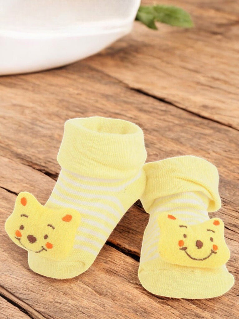 Creative view of Adorable Baby Socks with Smiling Bear Design – Soft and Cozy by Yellow Bee