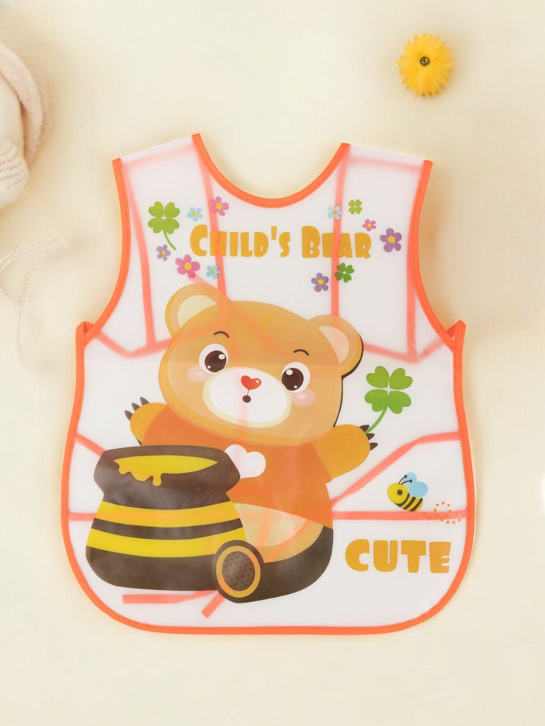 Adorable Bear and Honey Pot Waterproof Bib with Floral Accents for Kids