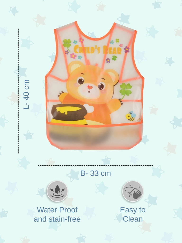 Dimension infographic view of the Adorable Bear and Honey Pot Waterproof Bib, showing measurements.