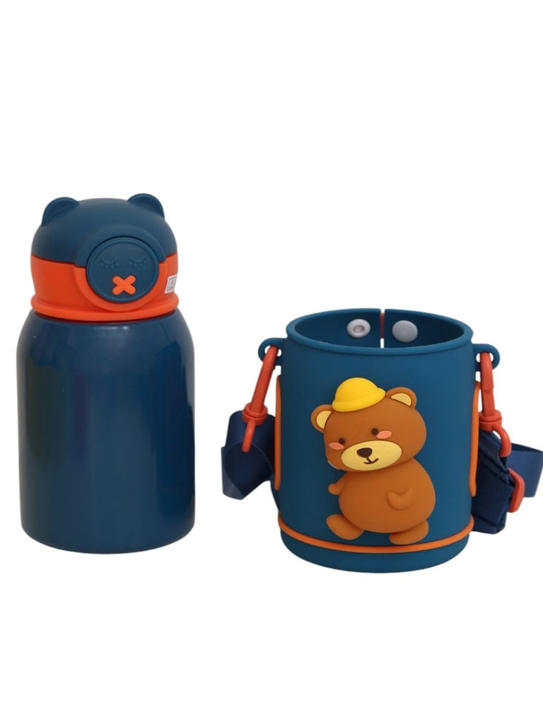 Adorable Bear-Themed Kid's Insulated Stainless Steel Water Bottle Flask- full front view