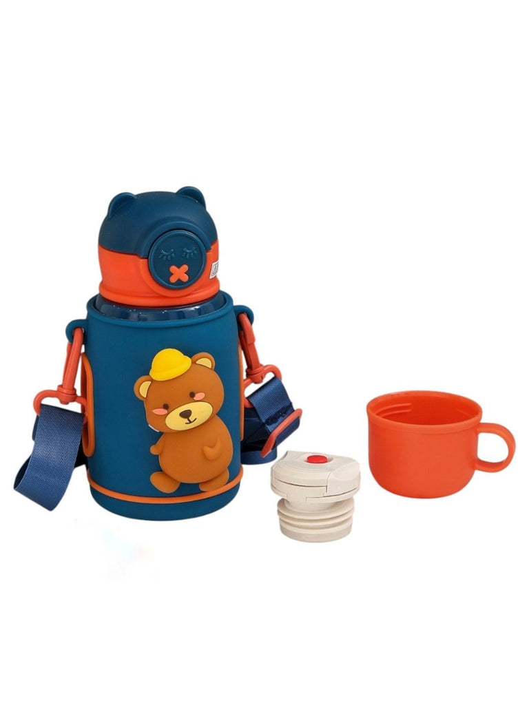 Adorable Bear-Themed Kid's Insulated Stainless Steel Water Bottle Flask-full view