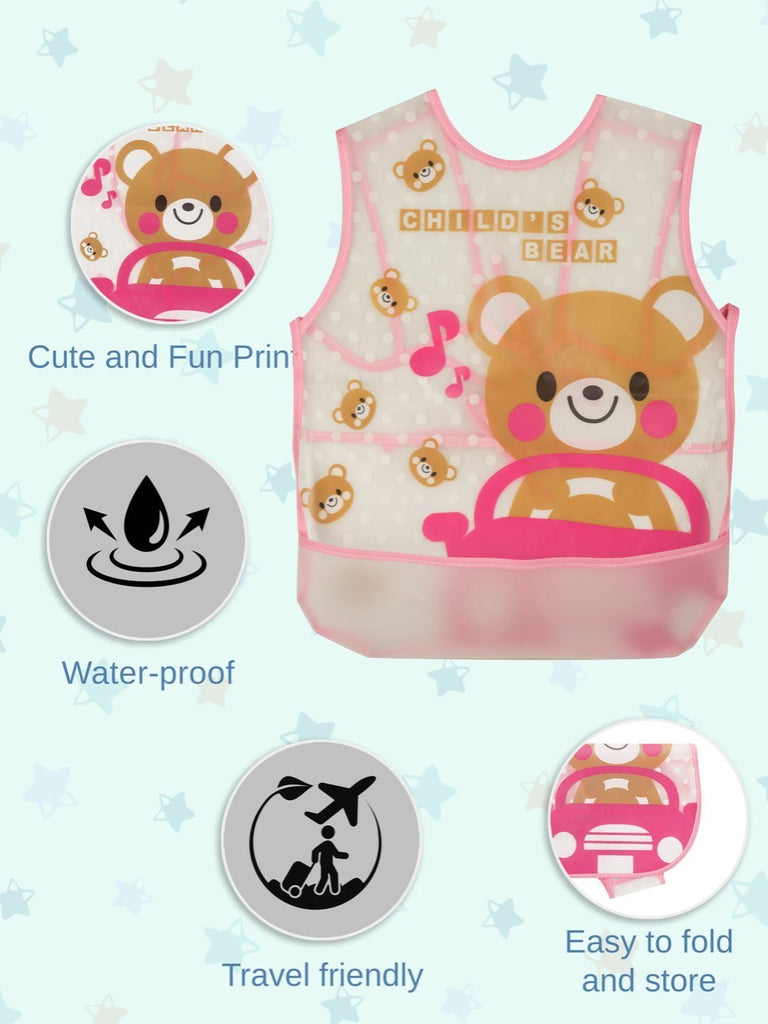  Detailed infographic view showcasing features of the adorable bear-themed waterproof bib.