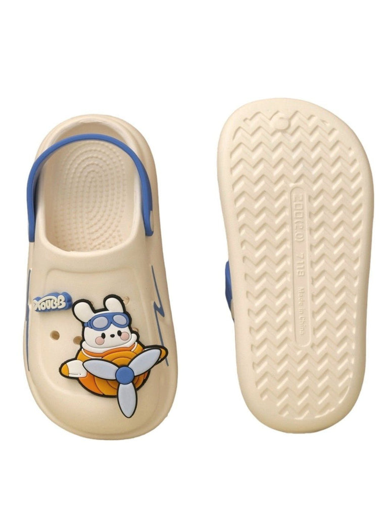 Yellow Bee Blue and White Cartoon Airplane Clogs for Boys - Front and Back View