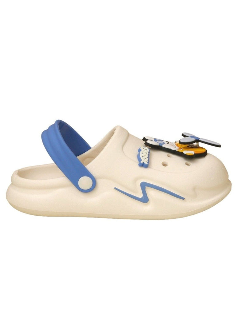 Yellow Bee Blue and White Cartoon Airplane Clogs for Boys - Side View