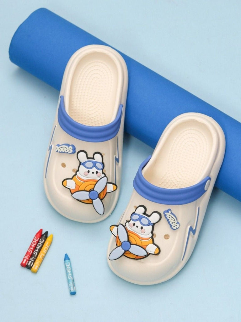 Yellow Bee Blue and White Cartoon Airplane Clogs for Boys - Creative View