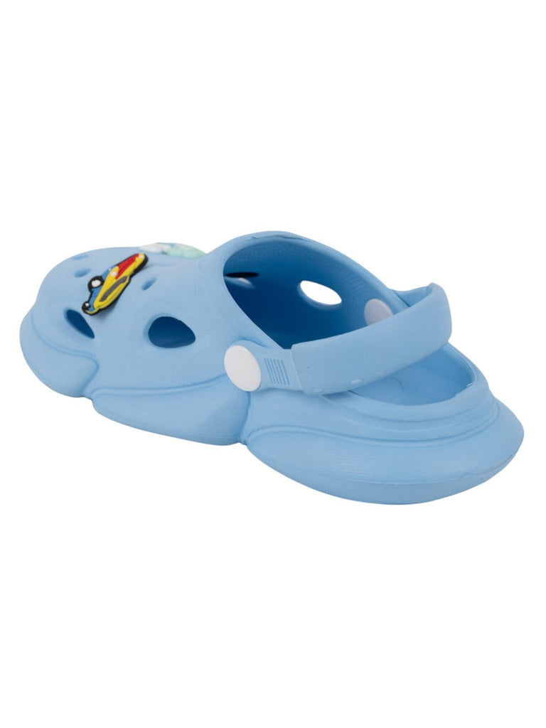 Adorable Blue Clogs with 3D Racing Car, Surfer & Rich Charms for Boys-Back View