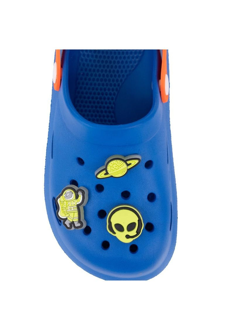 Adorable Blue Glow-in-the-Dark Clogs with 3D Galactic Theme Charms for Boys-Front View