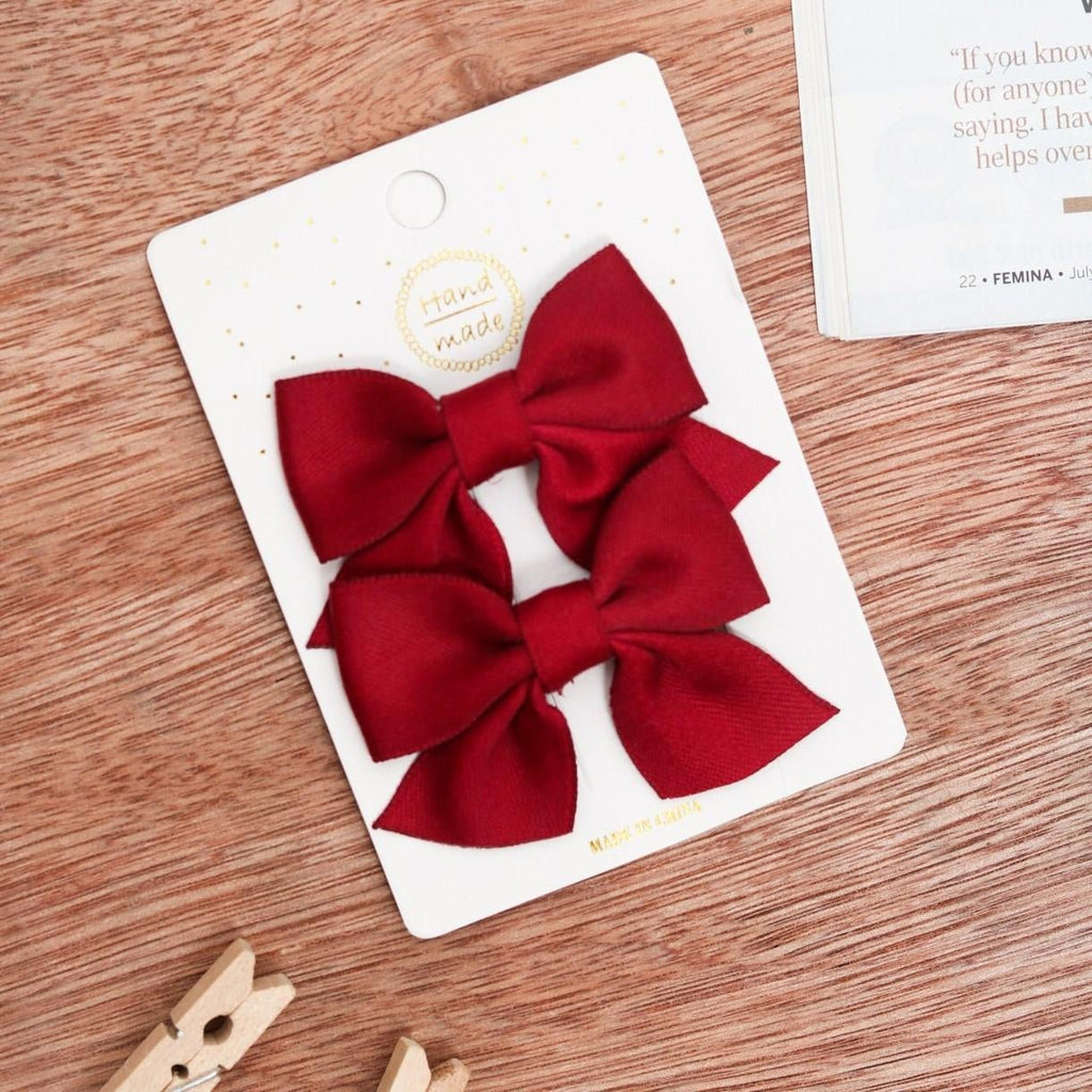 Chic Red Bow Hair Clip Set by Yellow Bee for Stylish Kids