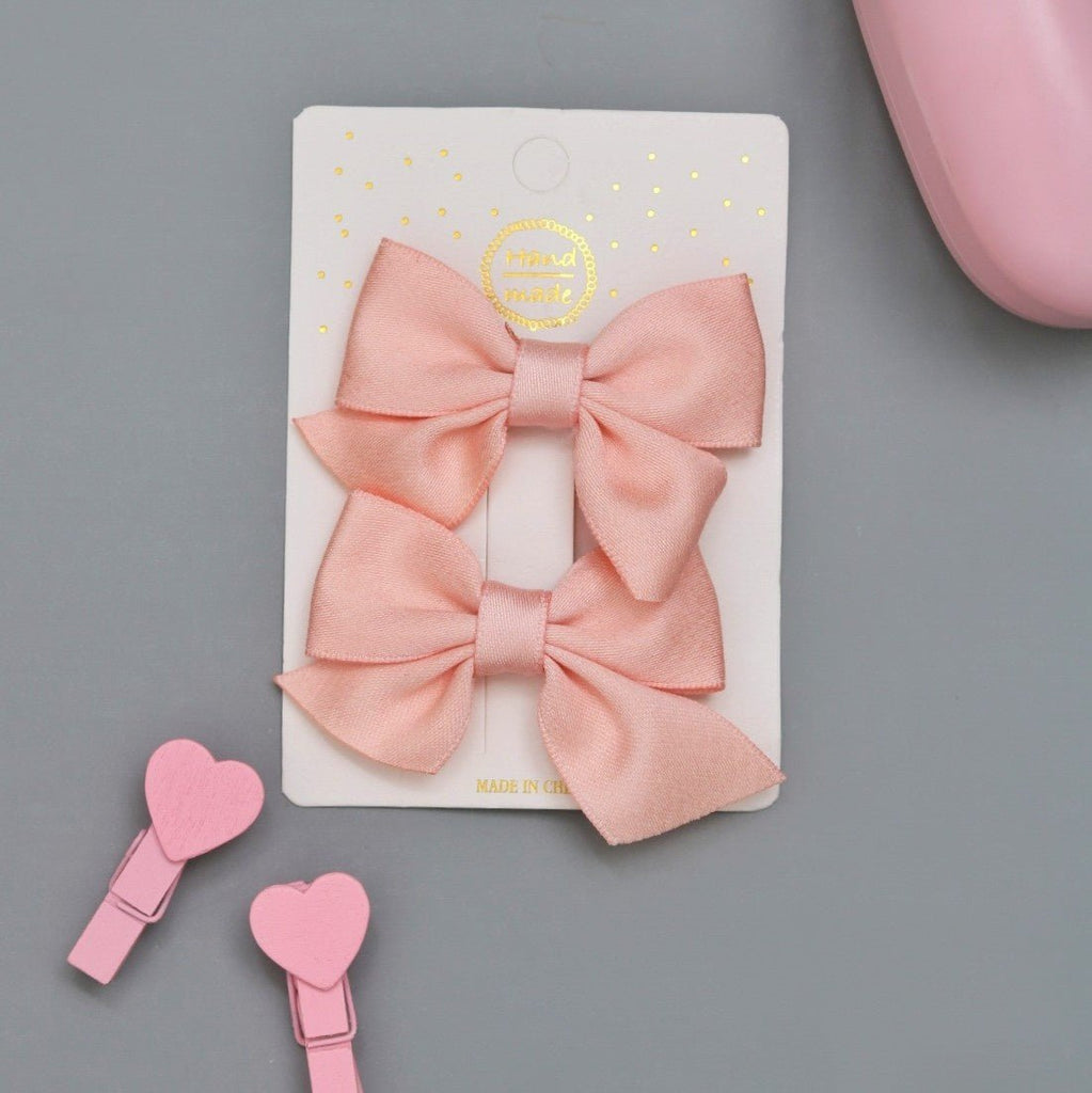 Adorable Peach Bow Hair Clip Set by Yellow Bee for Girls