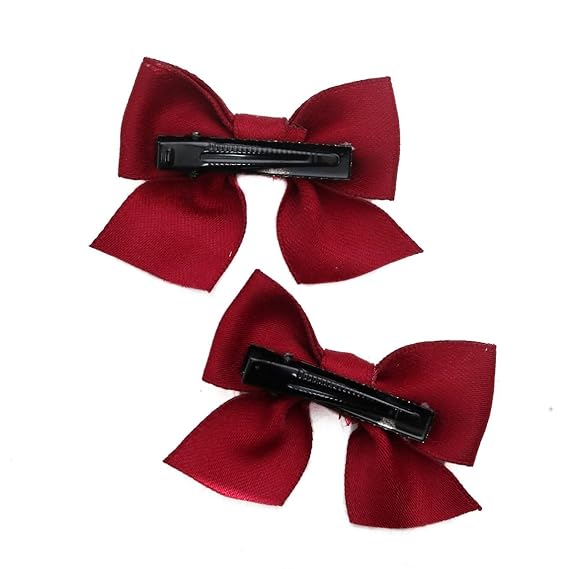 Back View of Chic Red Bow Hair Clip Set by Yellow Bee for Stylish Kids