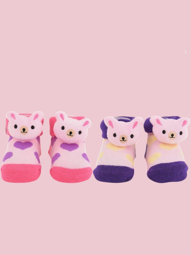 Adorable Bunny Face Socks – Pink and Purple Combo Pack