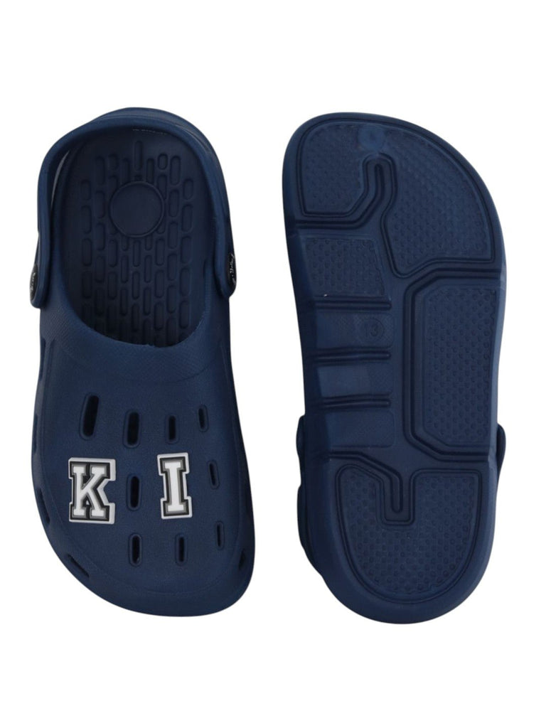Adorable Clogs with “KING” Letter Charms for Boys- Dark Blue-Front & Back View