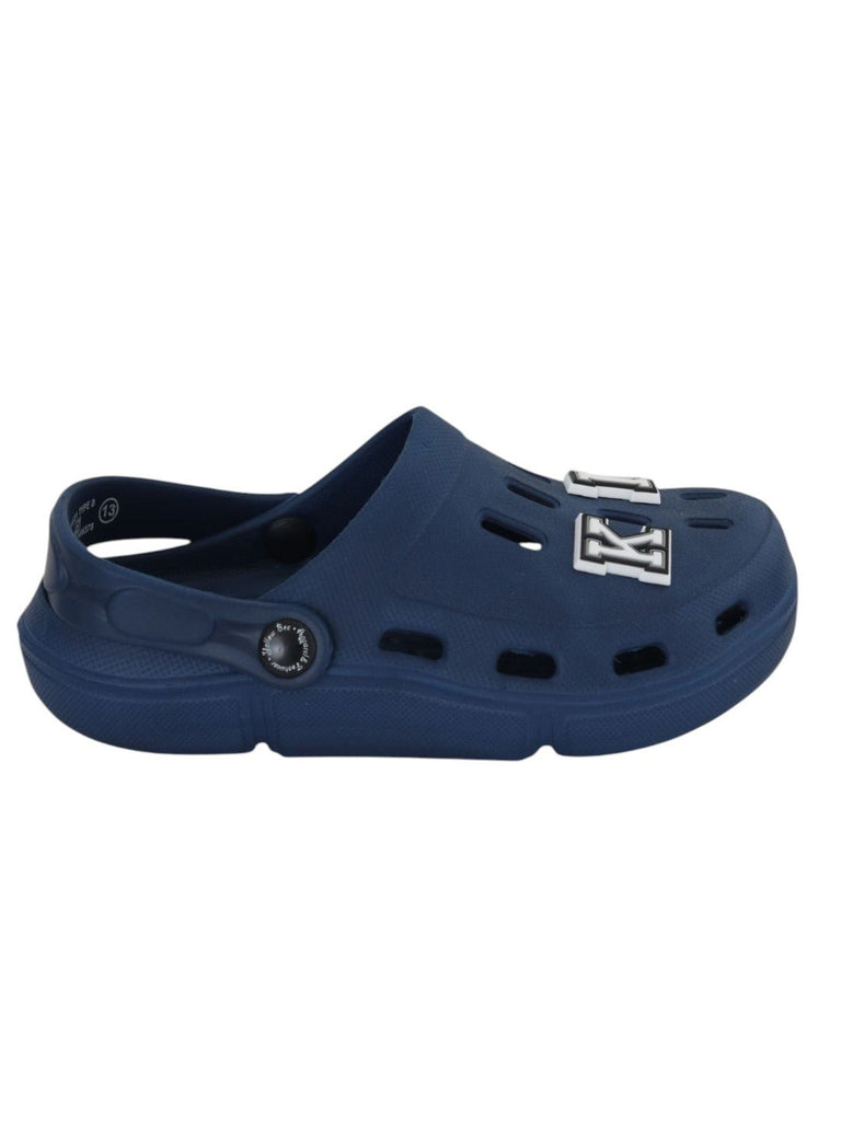 Adorable Clogs with “KING” Letter Charms for Boys- Dark Blue-Side View