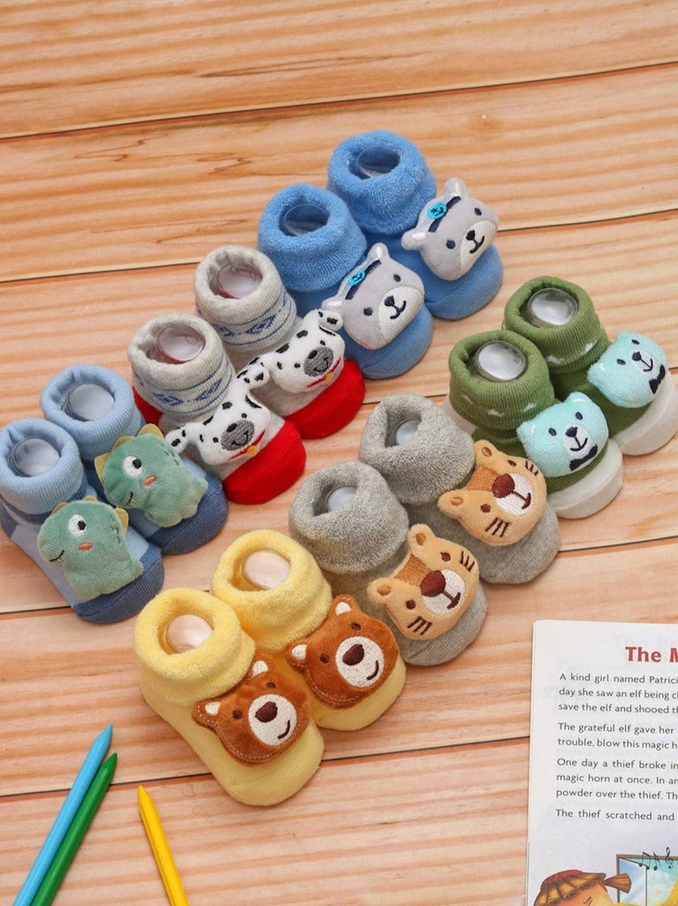 YellowBeeCottonAdorableBabyAnimalFacesRattleSocksSetforBoys-CreativeView