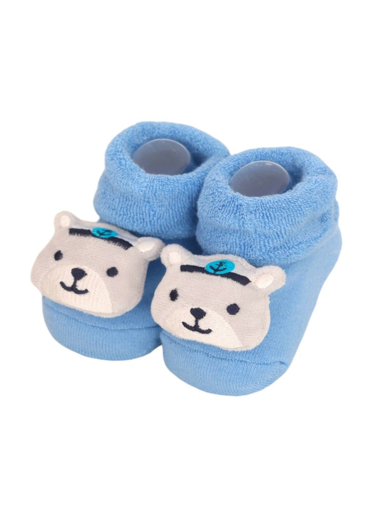 YellowBeeCottonAdorableBabyAnimalFacesRattleSocksSetforBoys-BlueFrontView