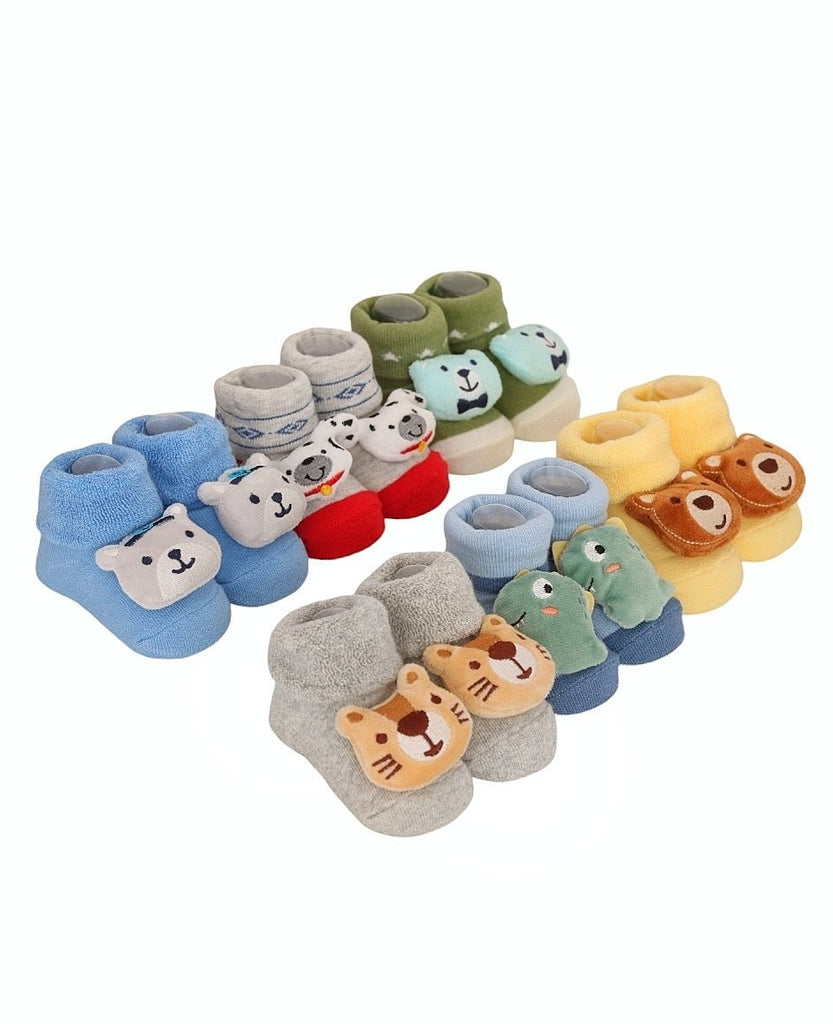 YellowBeeCottonAdorableBabyAnimalFacesRattleSocksSetforBoys