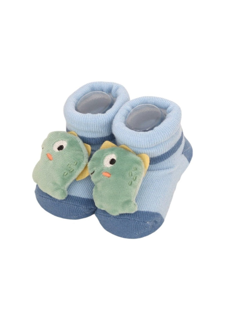 YellowBeeCottonAdorableDinoandBearRattleSocksComboforBoys-BlueFront