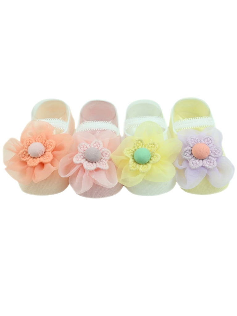 Adorable Floral Charm Baby Socks Set for Girls - Multi  Close Up View