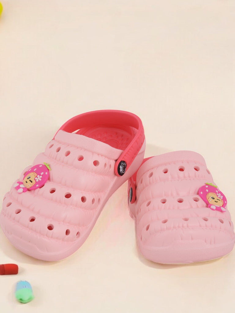 Light Peach flower cartoon design rubber clogs for girls - creative view.