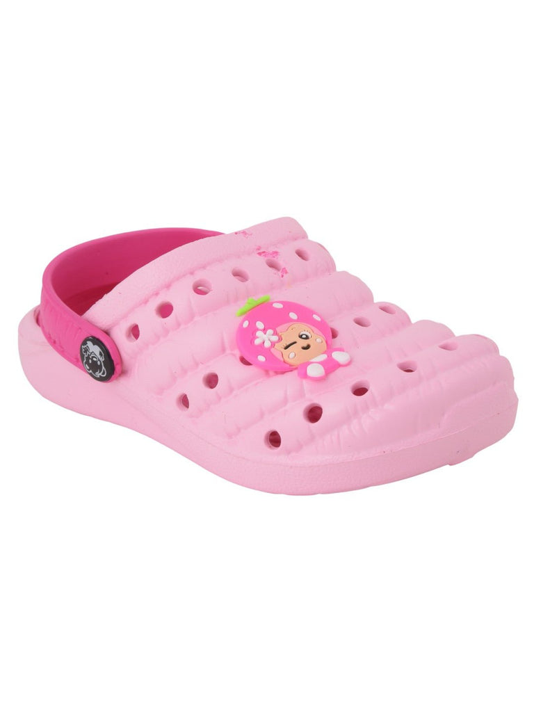 Adorable Flower Cartoon Design Rubber Clogs for Girls - Pink angle view